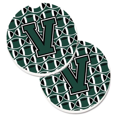 Carolines Treasures Letter V Football Green and White  Cup Holder Car Coaster, PK2 CJ1071-VCARC